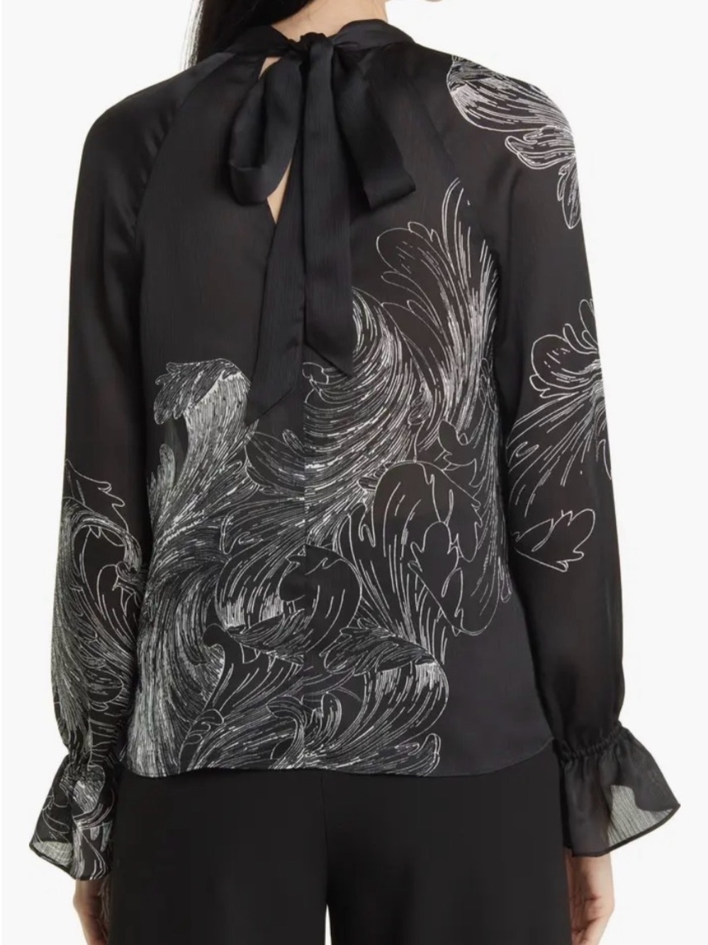 Ted Baker Black Blouse with Silver Floral Swirl Print - Picture 3 of 6